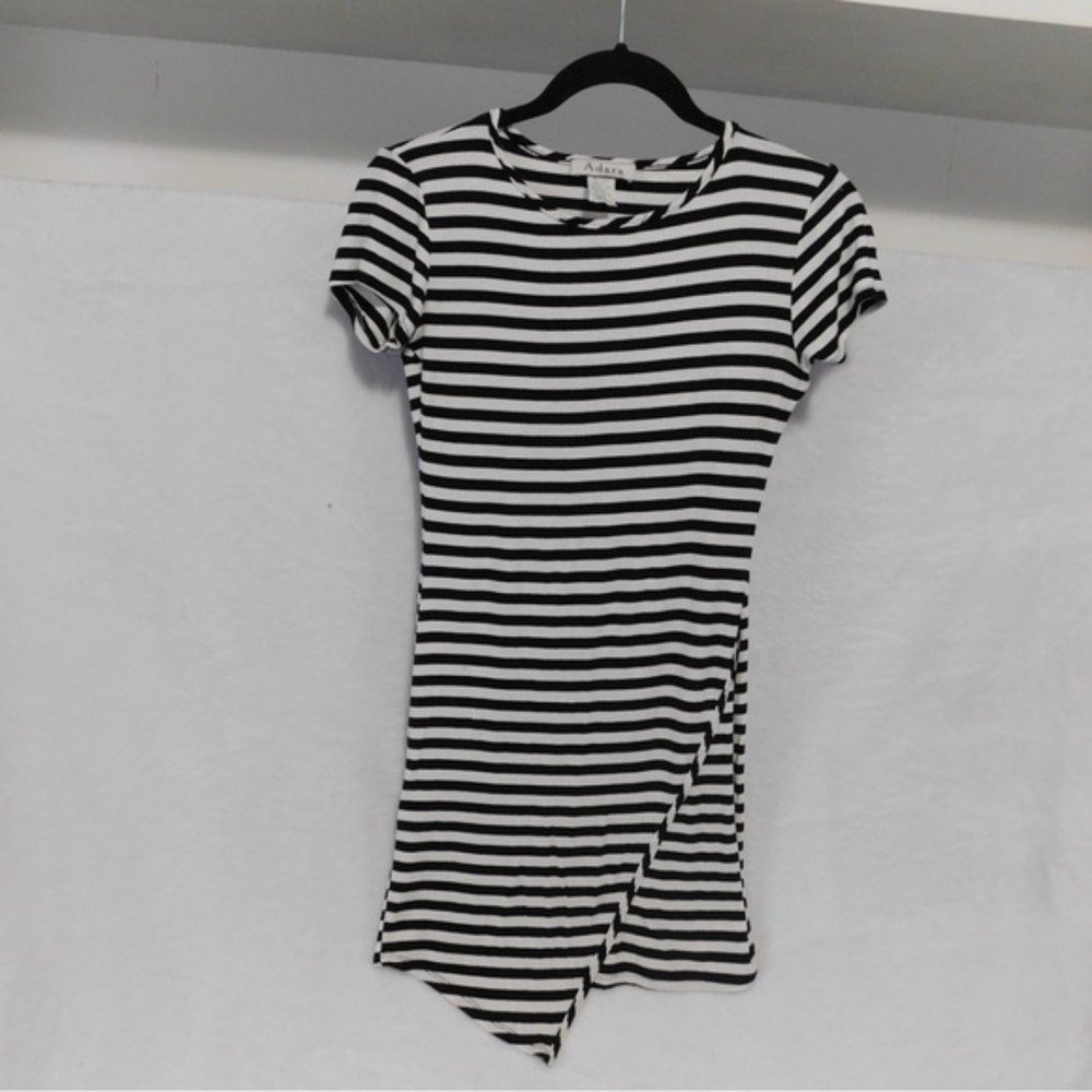 Adara Striped T-Shirt Dress Asymmetrical Hem Casual Top‎ Size L